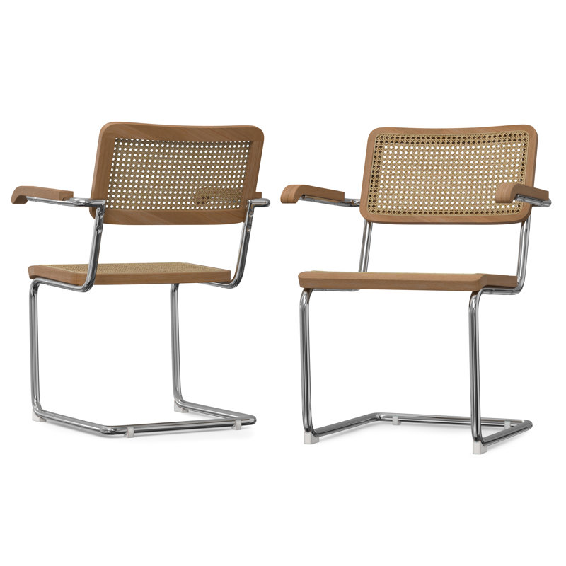 Natural Brown Rattan and Cane Arm Chair with Chrome Legs