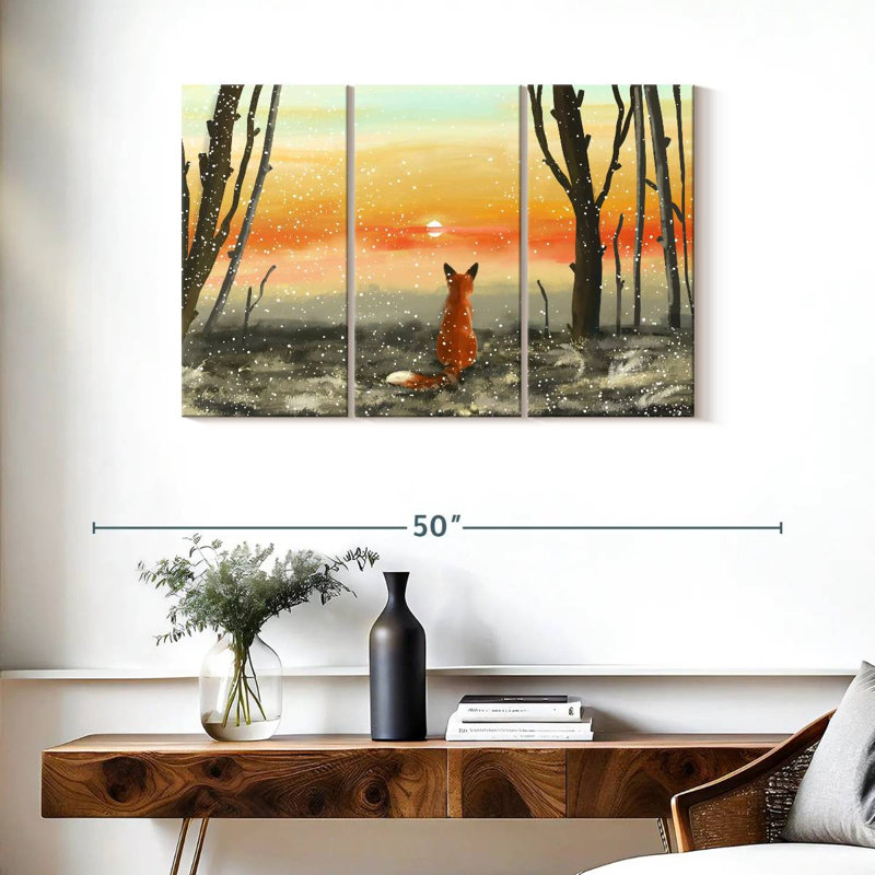 Fox Watching Winter Sunset, 24" H x 38" W