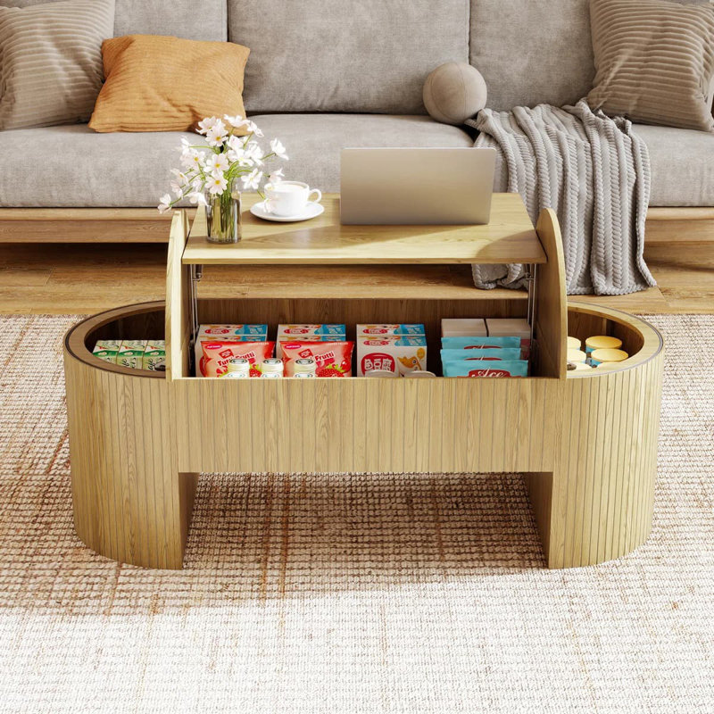 Lift-top Coffee Table With Hidden Storage, Oval Coffee Table With Lift-up Tabletop, Mid-century Modern Style Coffee Table