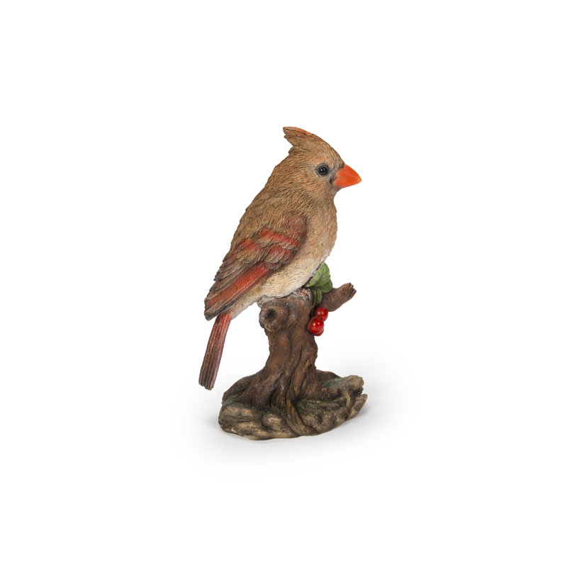 Female Cardinal on Stump Polyresin Garden Statue