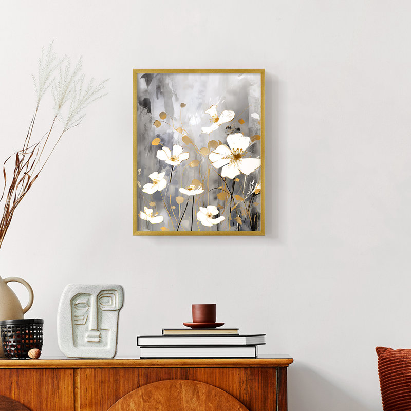 FLORAL Series CDVII - reproduction encadrée de qualité supérieure - prête à être accrochée - aucun clou requis, Or