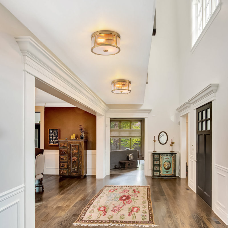 2-light Gold Glass Drum Flush Mount
