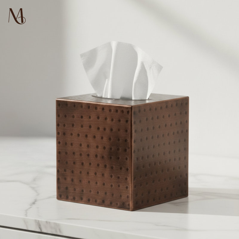 Hand Hammered Metal Tissue Box Cover, Antique Copper