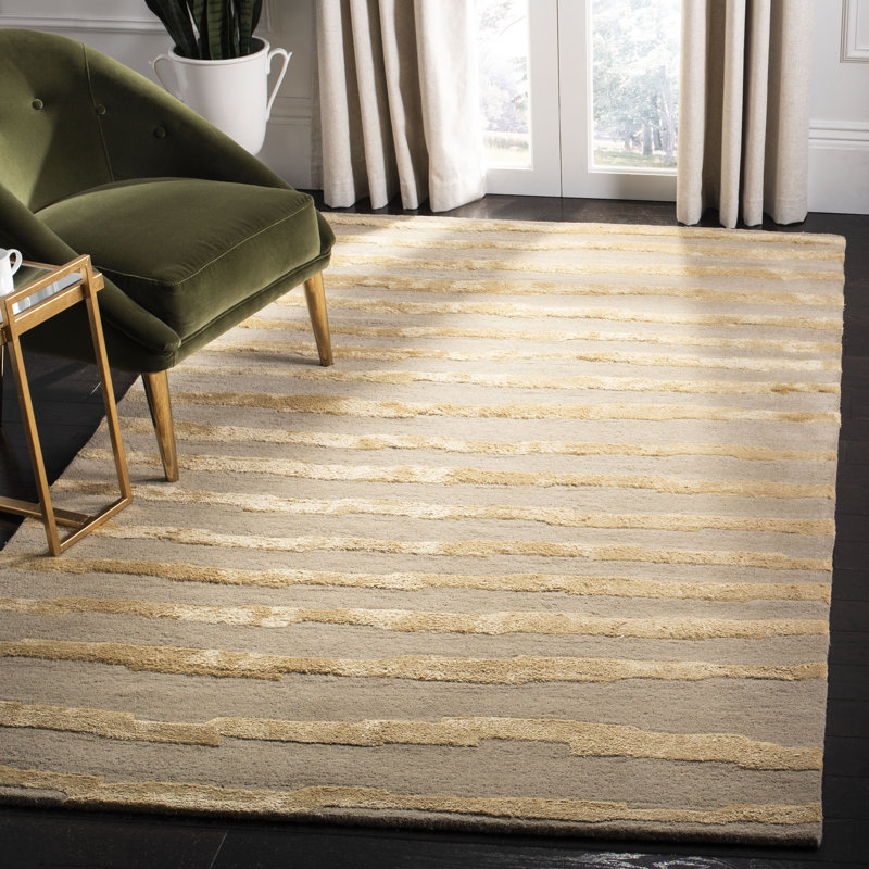 Nukri Hand Tufted Wool/Cotton/Viscose Striped Rug in Beige, Rectangle 3'6" x 5'6"