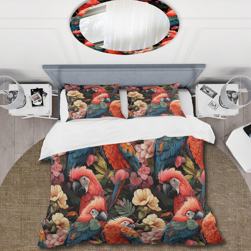 Literie Parrot Haven, Housse de couette pour très grand lit et 2 très