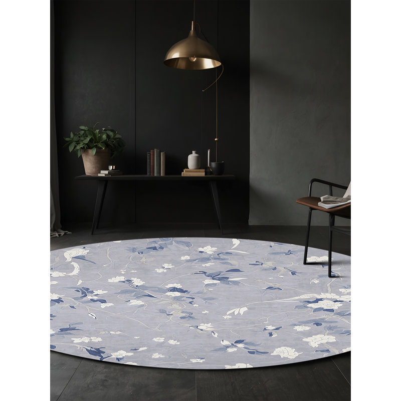 Machine Washable Gray Area Rug, Round 3'