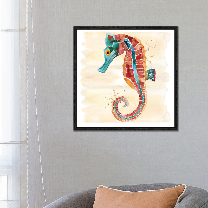 Seahorse by Sara Berrenson - Painting on Canvas, Black Framed, 66.04 cm H x 66.04 cm W