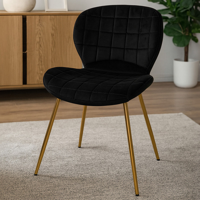 Fontenay 39cm H Polyester Blend Upholstered Metal Side Chair, Black, Gold
