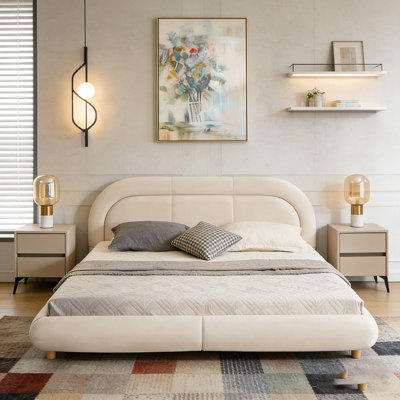 Modern Curved Upholstered Low Profile Platform Bed