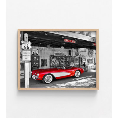 Red Corvette Photography Print, Framed Vintage Car Art, Retro Car Photo,Corvette Poster Print,Route 66 Print,Classic Car Art,Framed Wall Art
