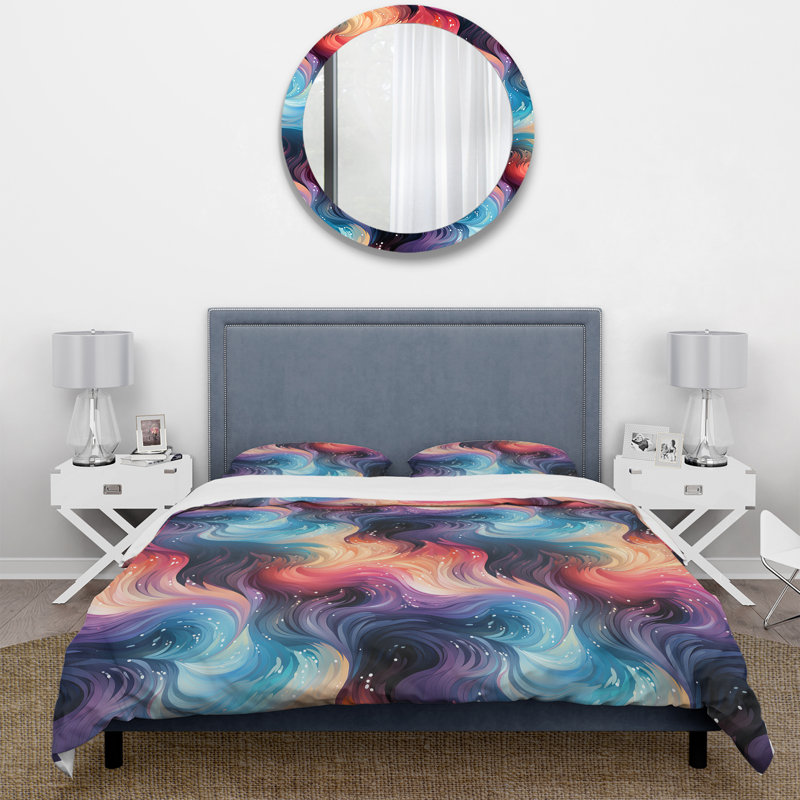 Blue And Purple Celestial Dreams Chevron Pattern Abstract Duvet Cover, King Duvet Cover + 2 King Shams
