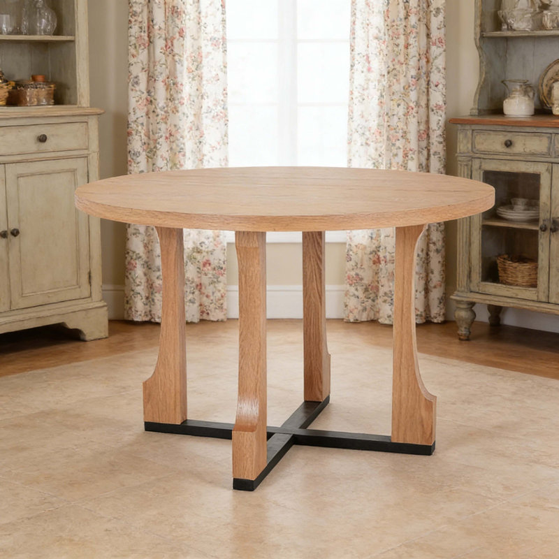48" Round Dining Table, Natural Solid Wood & TSCA MDF, Scratch-Resistant Waterproof Kitchen Table For 4-6 People, Natural