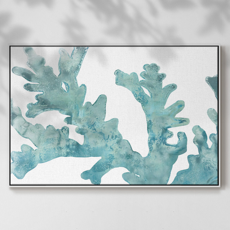 Toile tendue avec châssis Blue Macro Coral II, Blanc, H 25 po x l 37 po x P 2 po