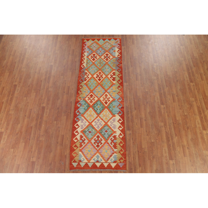 Tapis de couloir réversible en laine Kilim 3 x 10
