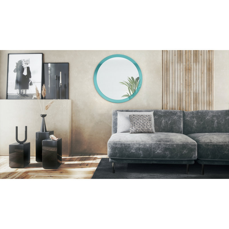 Colwich Engineered Wood Flat Wall Mirror, High-Gloss Petrol, 80cm H x 80cm W