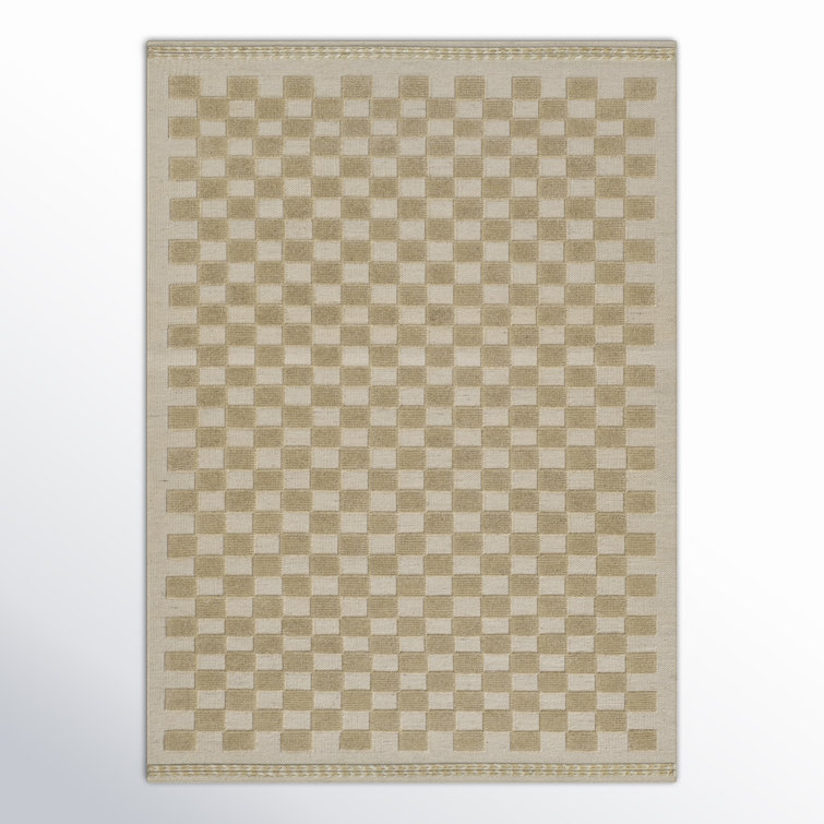 Azle Checkered Handmade Flatweave Wool Area Rug in Beige/Tan