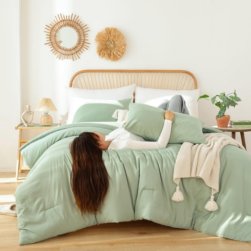 Ensemble d'édredon Sage Green pour lit simple / simple TG, 1 édredon sauge et 1 taie d'oreiller, ensemble d'édredon léger pour enfants Dorm
