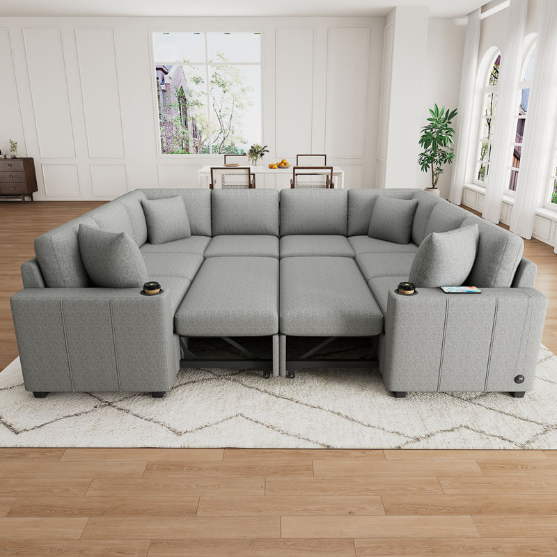 Canapé-lit modulaire convertible 108,7 po Contemporary, Gris, 35" H x 108.7" W x 84.3" D,