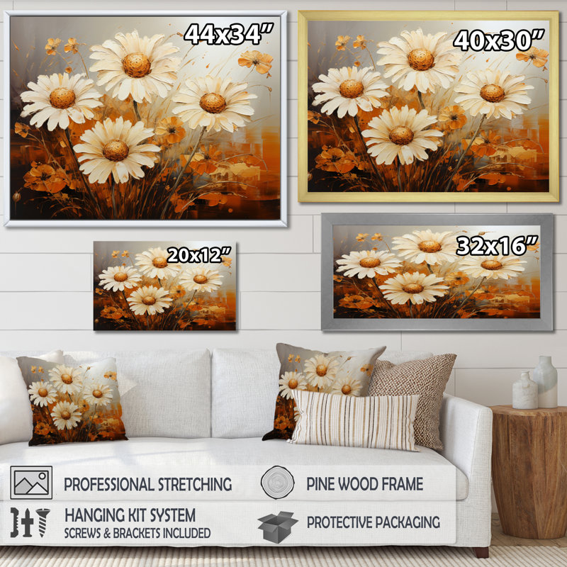 «Daisies Golden Daisies Pointillism II», reproduction sur toile, 24" H x 32" W, Toile tendue