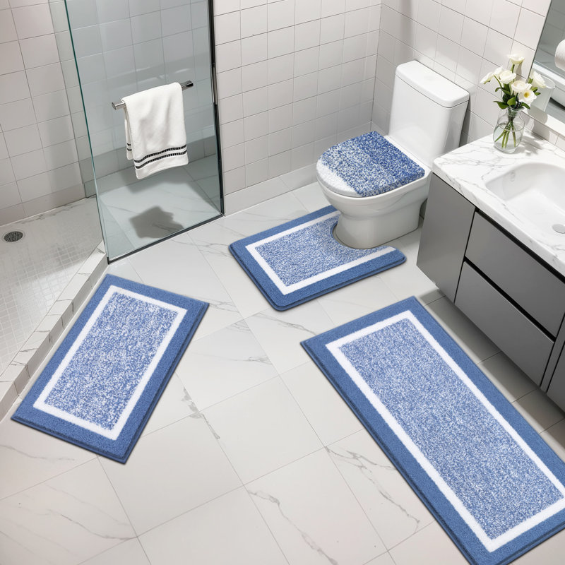 Ensemble de 4 tapis de bain en microfibre absorbante douce avec envers antidérapant (ensemble de 4), Bleu