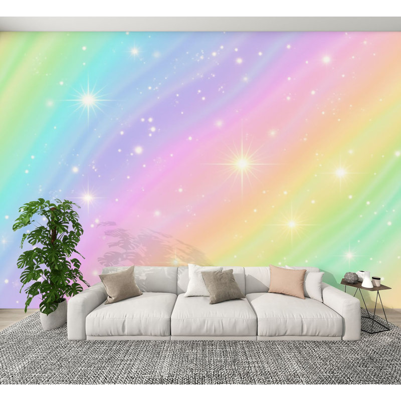 Papier peint adhésif peler et coller Pastel Rainbow Sparkle Gradient Glitter Effect, L 144 po x l 100 po