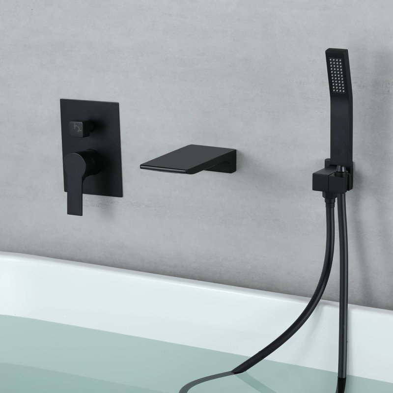 1 Handle Bathroom Roman Tub Faucet with Diverter, Matte Black