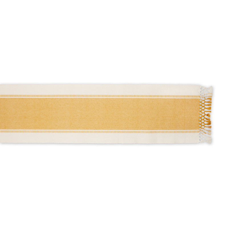 Kizer Striped 100% Cotton Table Runner, 108" x 13", Honey Gold