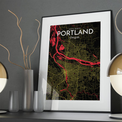 Portland City Map In Contrast - No Frame Print