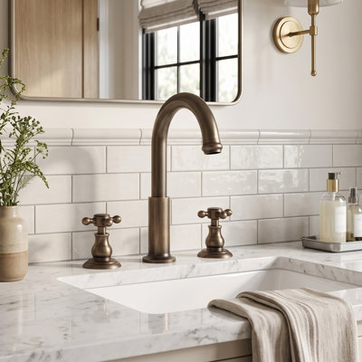 Vintage 2-Handle Widespread Bathroom Sink Faucet, Deck Mount High Arc Vanity Faucet Oil Rubbed Bronze