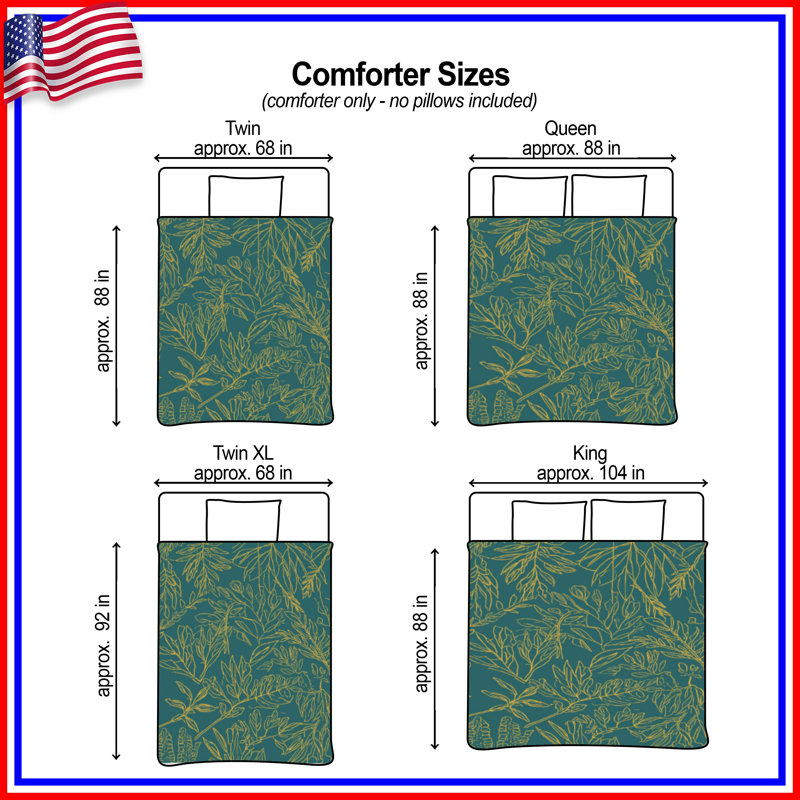 Teal Leaf Line Art Comforter, Twin
