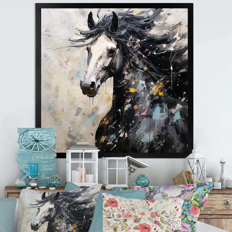 Minimalisme galopant sur une toile, Cadre simple noir, H 24 po x l 24 po x P 1 po