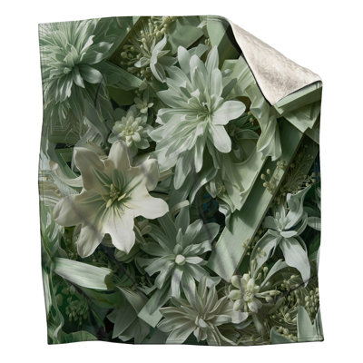 White Green Flowers Blankets