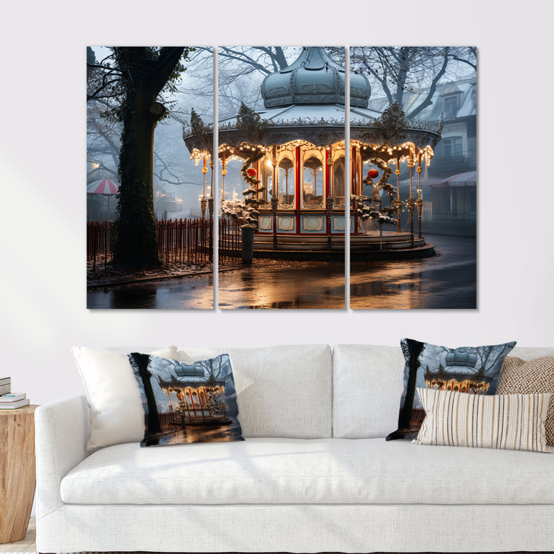 Carousel Winter Scenery - Carousel Wall Art, ensemble d'impression, H 28 po x l 36 po x P 1 po