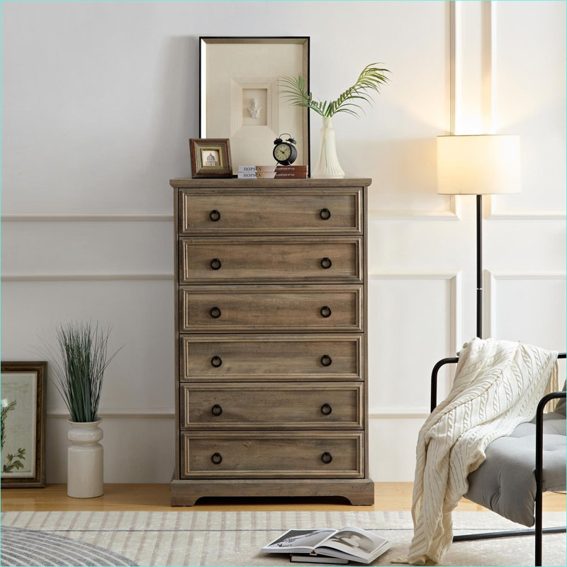 Modern 6 Drawer Dresser, Dressers For Bedroom, Tall Chest Of Drawers Closet Organizers & Storage Clothes - Easy Pull Handle, Textured Borders Living Room, Hallway,L 29.53''*W15.75''*H48.03''