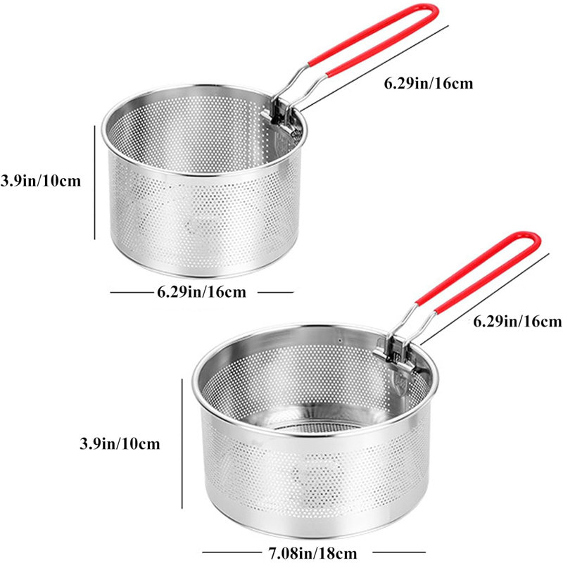Ensemble de 2 crépines à pâtes en acier inoxydable avec panier à friteuse en métal