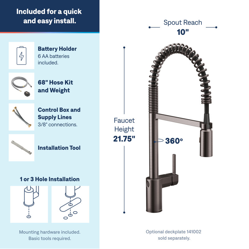 Moen Align MotionSense Wave Single Handle Spring Pulldown Kitchen Faucet with Power Clean Technology, Black Stainless