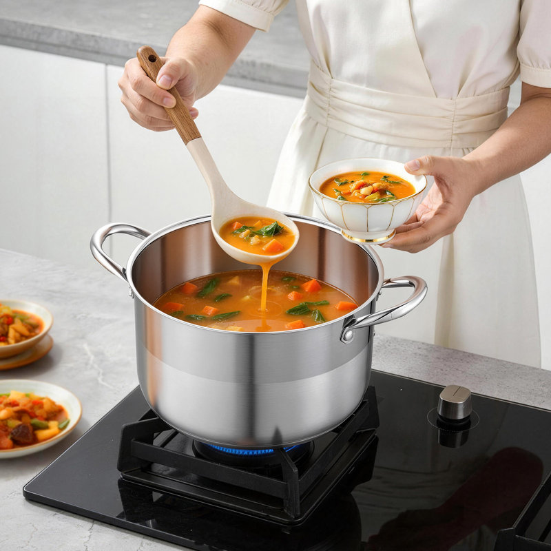 VEVOR Non-Stick Ceramic and Glass Stainless Steel Stock Pot, 7.6L