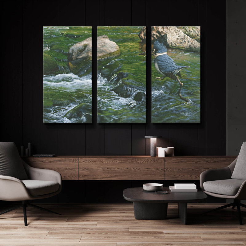 « Fishin » par Mark Mueller, triptyque d'art animalier, 152 x 102 cm, 60"x40"