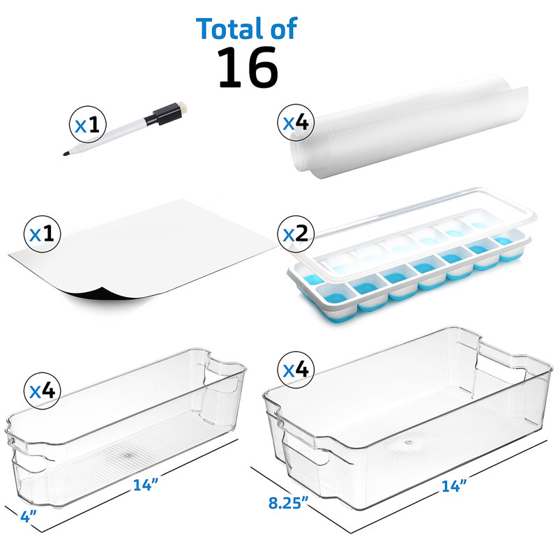 Ensemble de 16 bacs de rangement empilables pour réfrigérateur