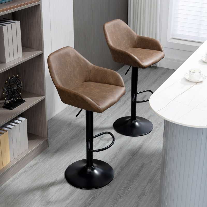 Morganti Swivel Upholstered Adjustable Height Counter Stool with Metal Frame, Dark Brown
