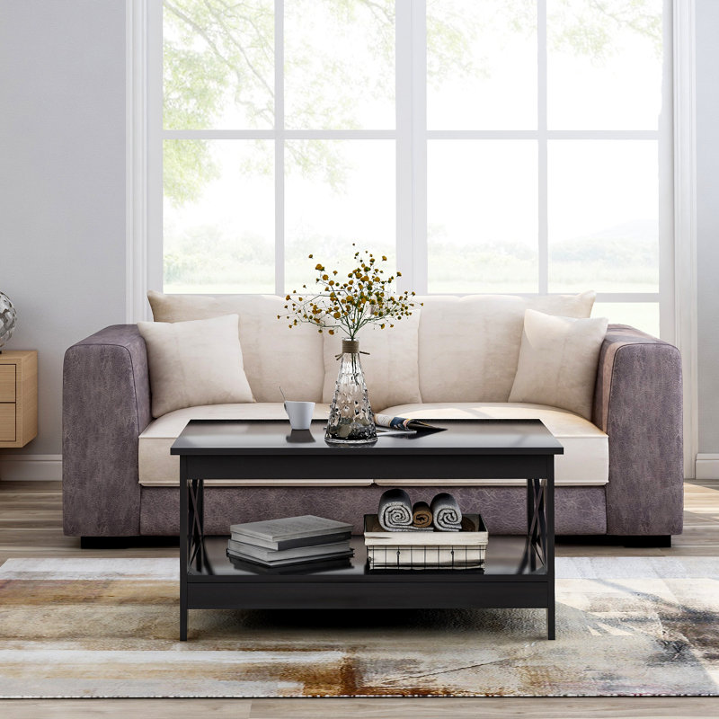 Bryson Four Leg Coffee Table with Storage, Black