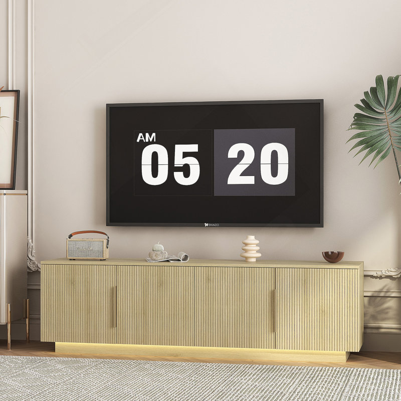 Meuble télé avec 16 couleurs, meuble télé moderne pour téléviseur de 65 po ou moins, Naturel