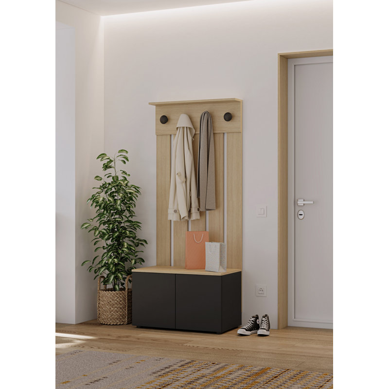 Shalonda Hall Tree 196.09cm Wide with Bench and Shoe Storage, Black