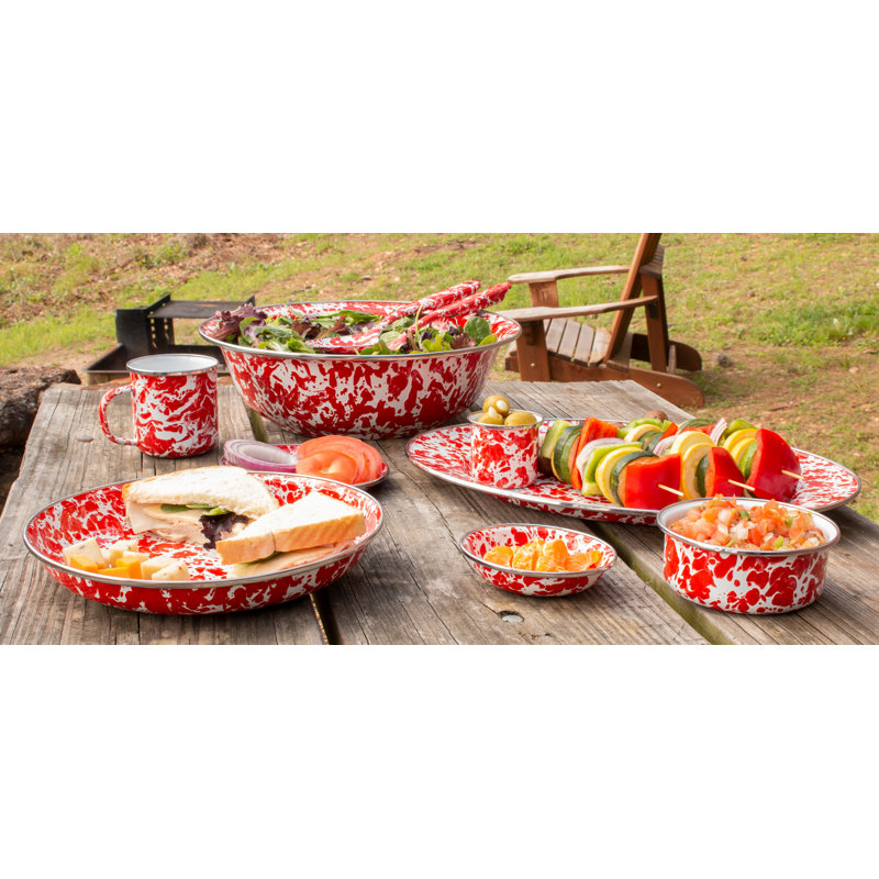 Red Porcelain Enamel Rectangle Roasting Pan with Glass Lid
