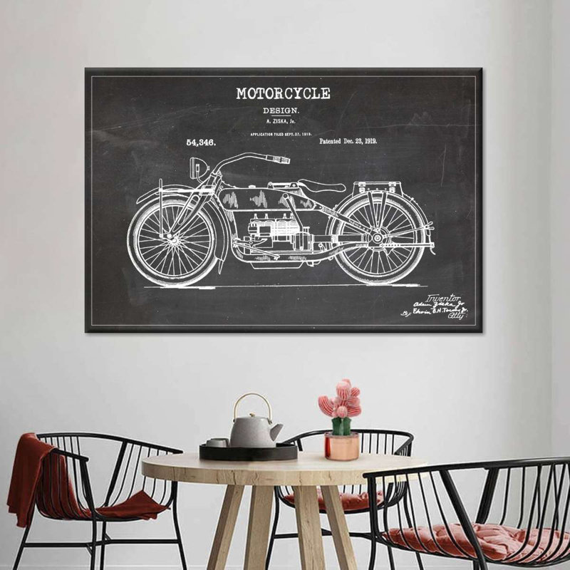 Motif rétro sur toile, brevet BW, H 8 po x l 12 po x P 1 po