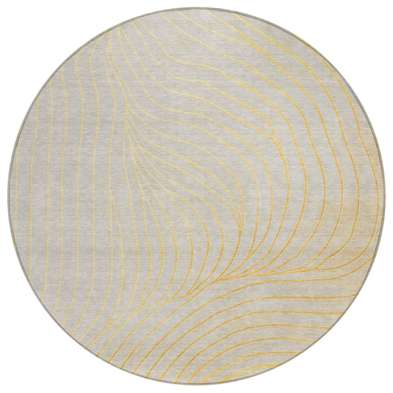 Machine Washable Indoor/Outdoor Xhevrie Gold Rug, Round 8'