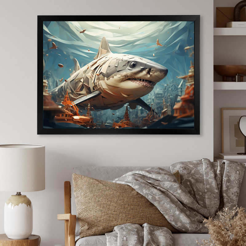 " Shark Coastal Guardian ", Black Single Picture Framed, 30" H x 40" W x 1.5" D