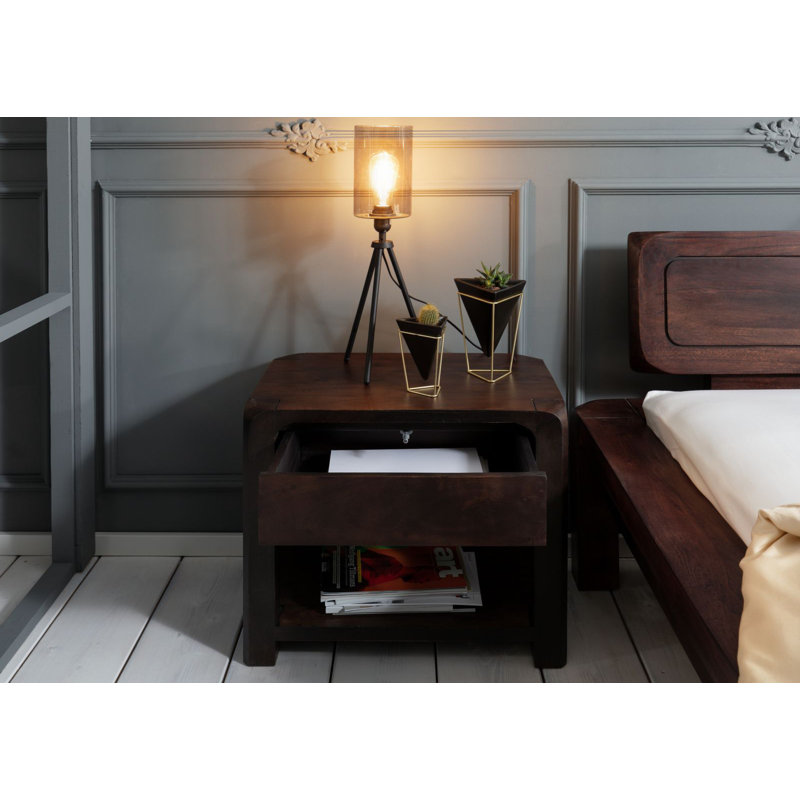 Bueno 40cm W Solid Wood Bedside Table, Dark Brown