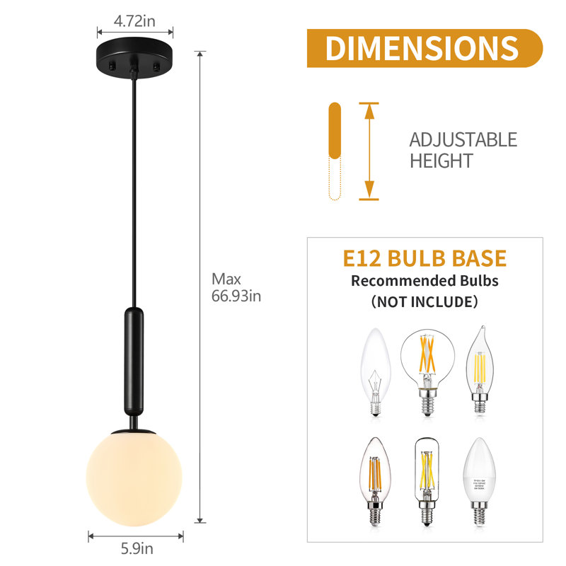 Modern Hanging Light Fixture Pendant Lighting For Kitchen Island Mid Century Pendant Lights With Globe Milky White Glass Pendant Light For Bedroom Bathroom Entryway(2 Pack)