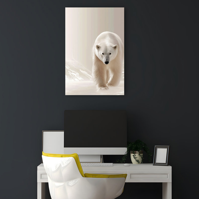 Ours polaire majestueux, paisible, serein, paysage abstrait, art mural, H 18 po x l 12 po